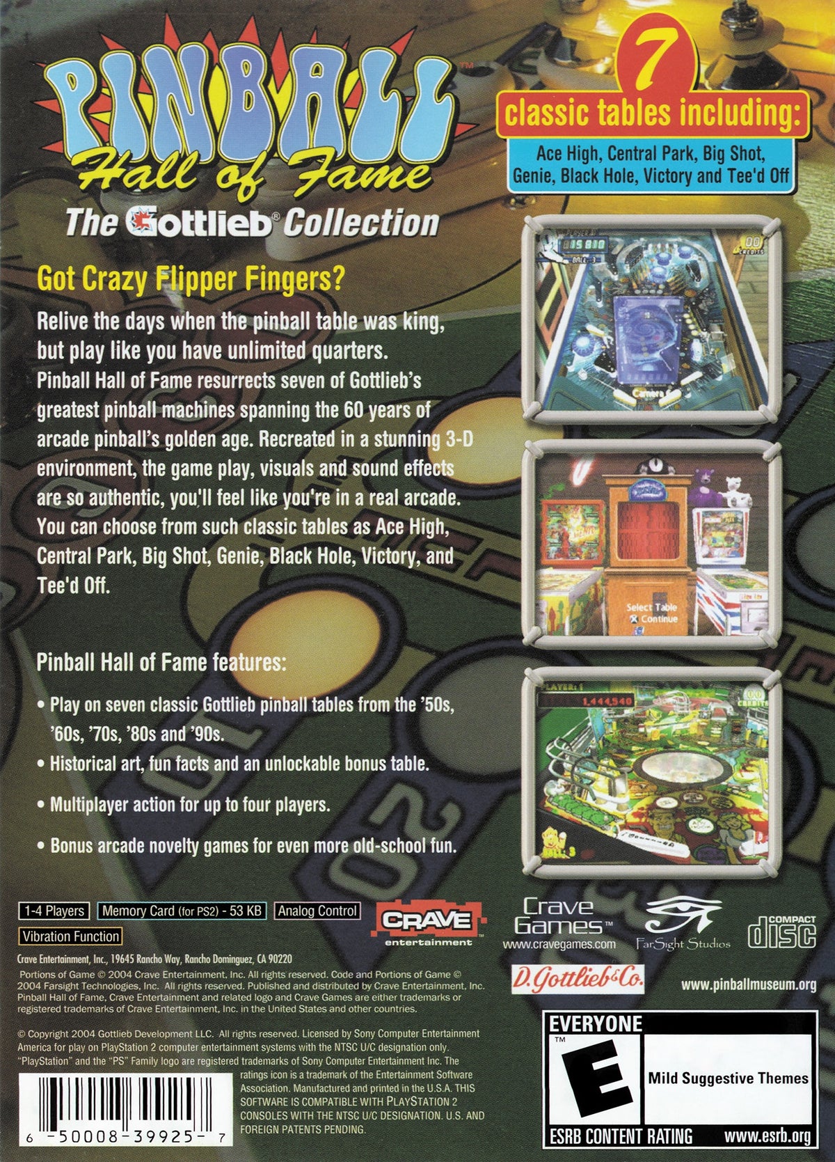 Pinball Hall of Fame The Gottlieb Collection - back
