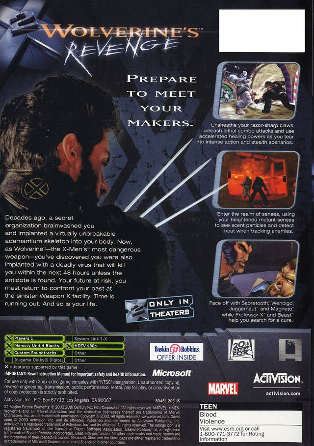X2 Wolverines Revenge - back