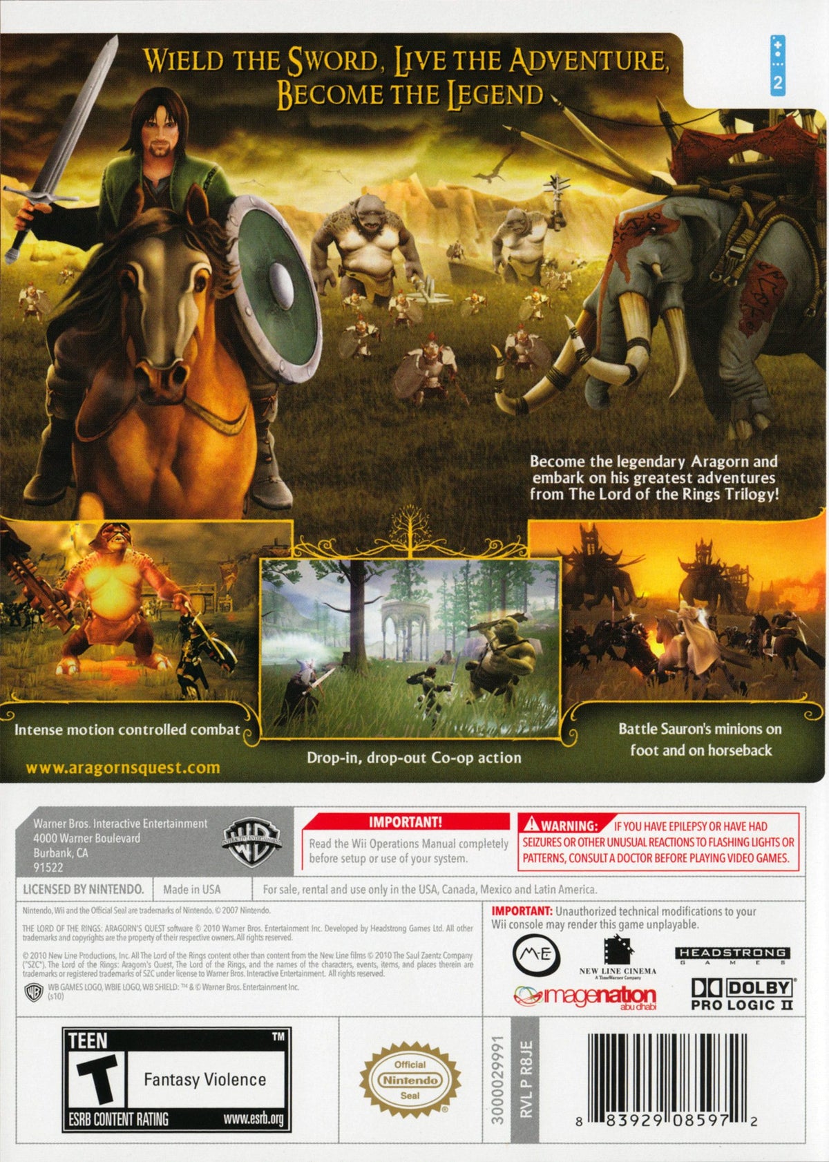 Lord of the Rings: Aragorn's Quest - back