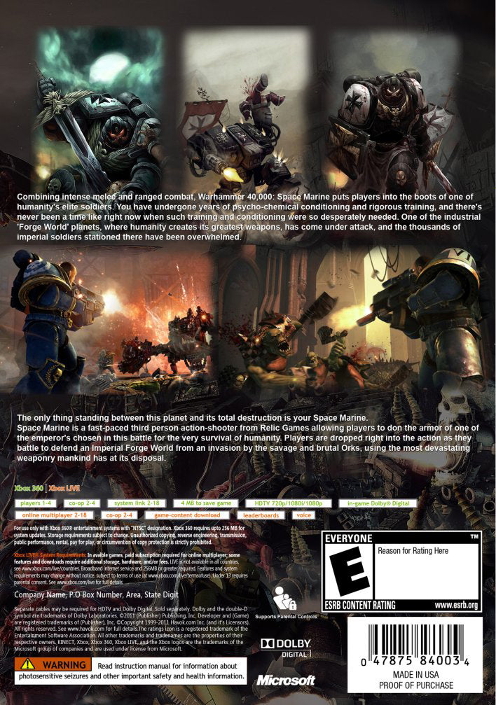 Warhammer 40,000: Space Marine - back
