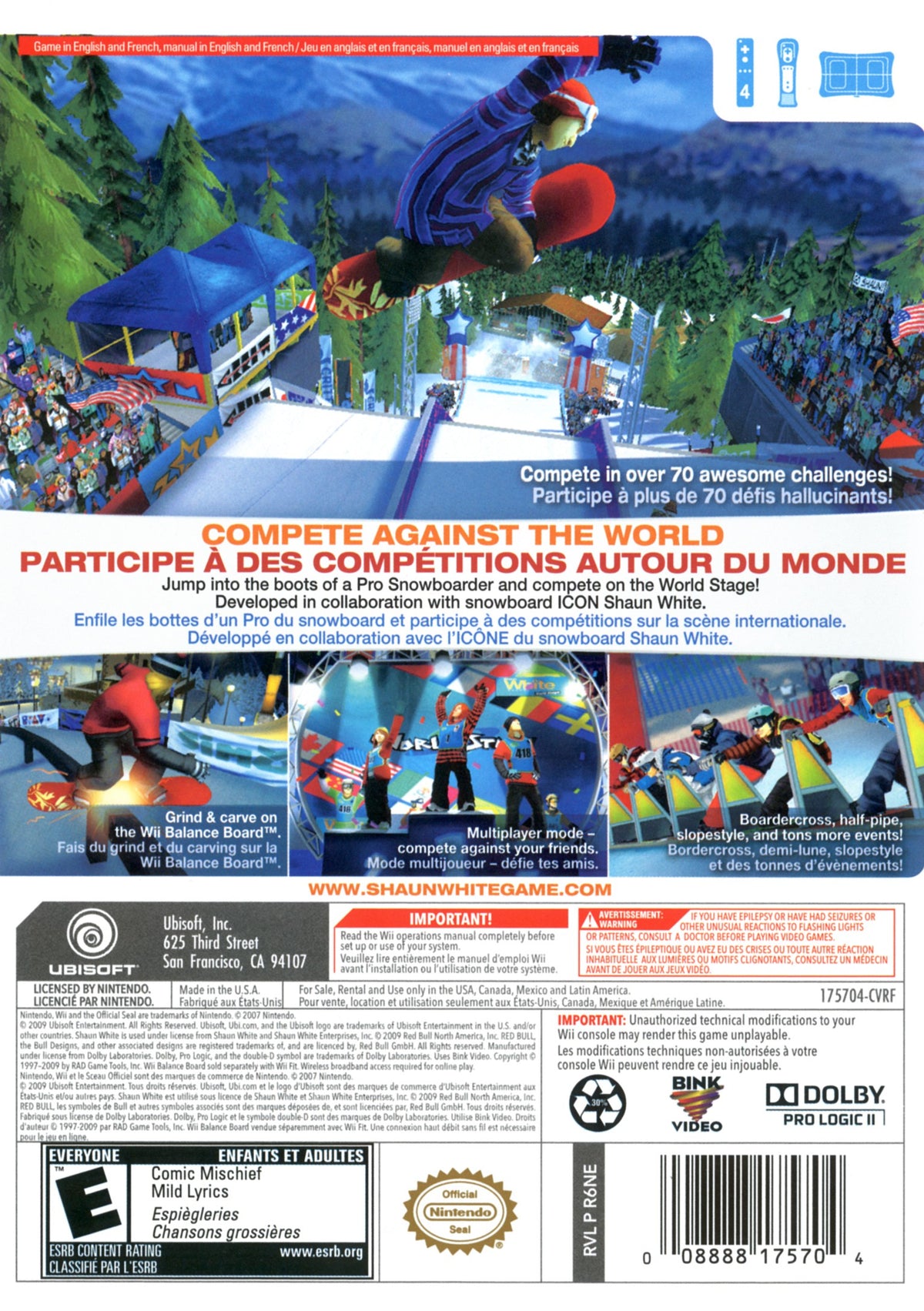Shaun White Snowboarding: World Stage - back