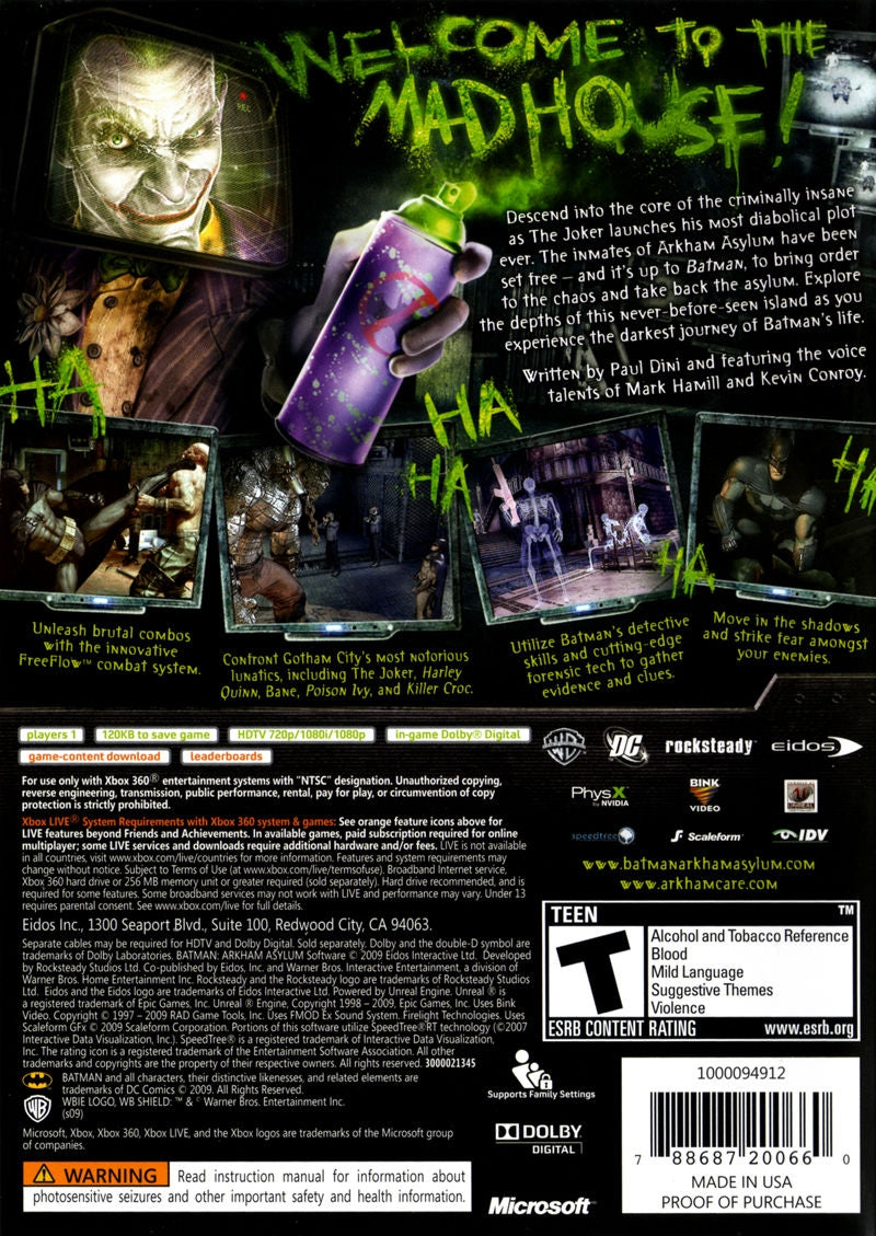 Batman: Arkham Asylum [Game Of The Year Edition Platinum Hits] - back