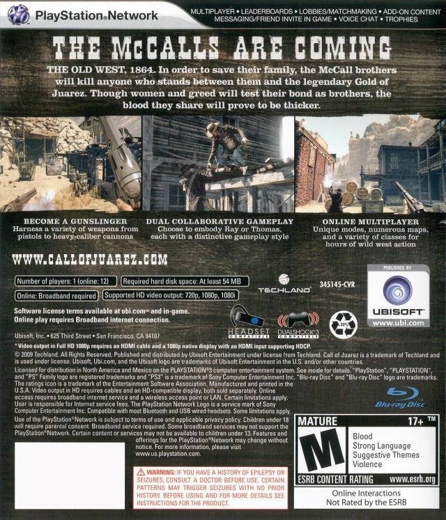 Call of Juarez: Bound in Blood - back