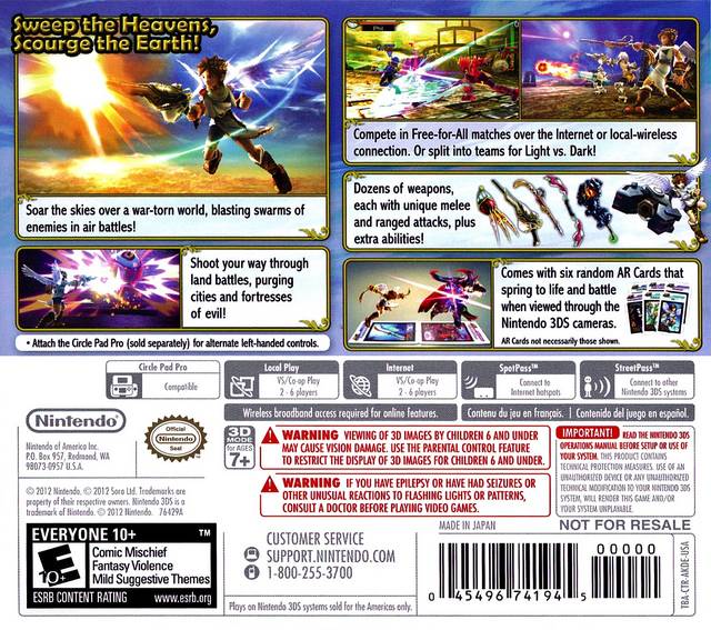 Kid Icarus Uprising - back