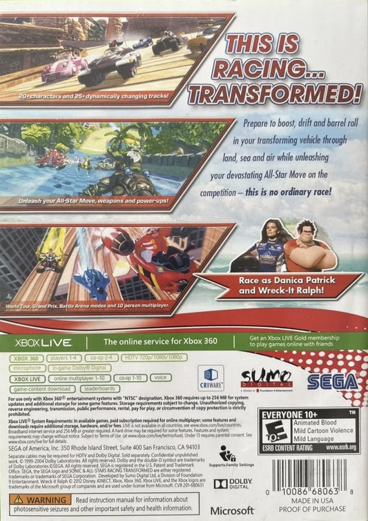 Sonic & All-Stars Racing Transformed - back