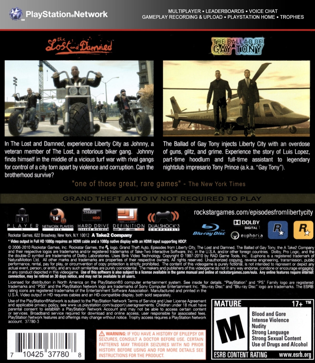 Grand Theft Auto: Episodes from Liberty City - back