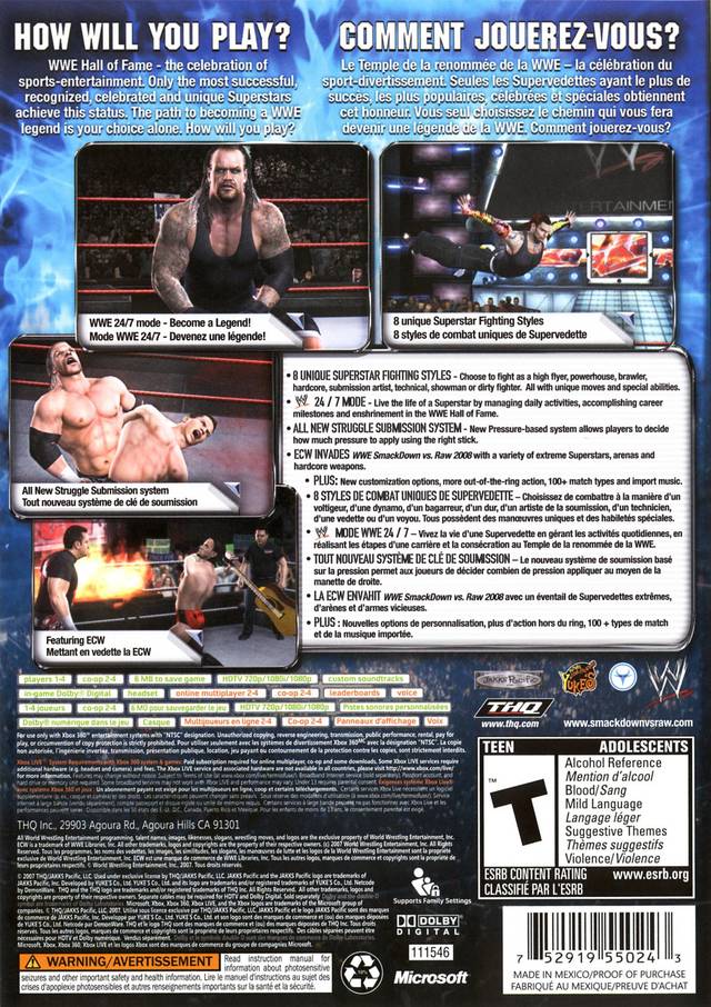 WWE Smackdown vs. Raw 2008 - back