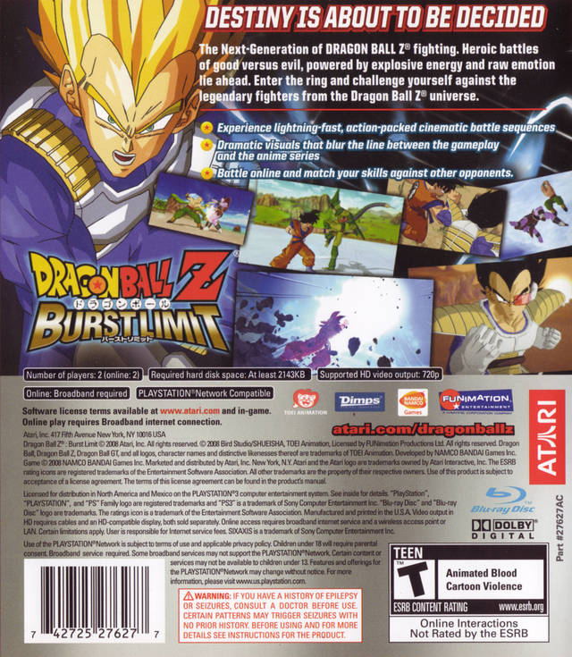 Dragon Ball Z Burst Limit - back