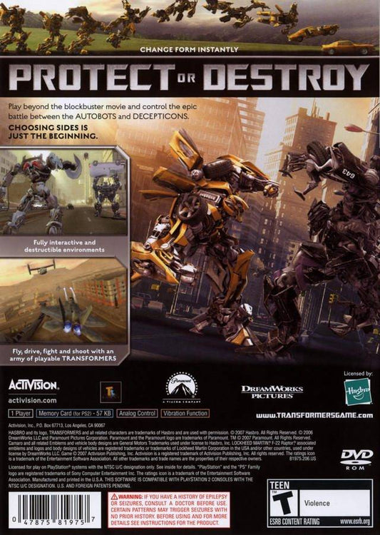 Transformers: The Game - back