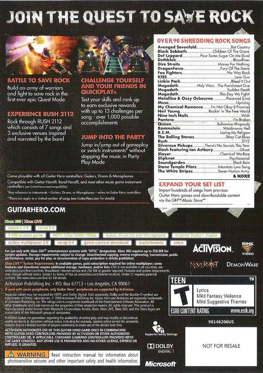 Guitar Hero: Warriors of Rock - back