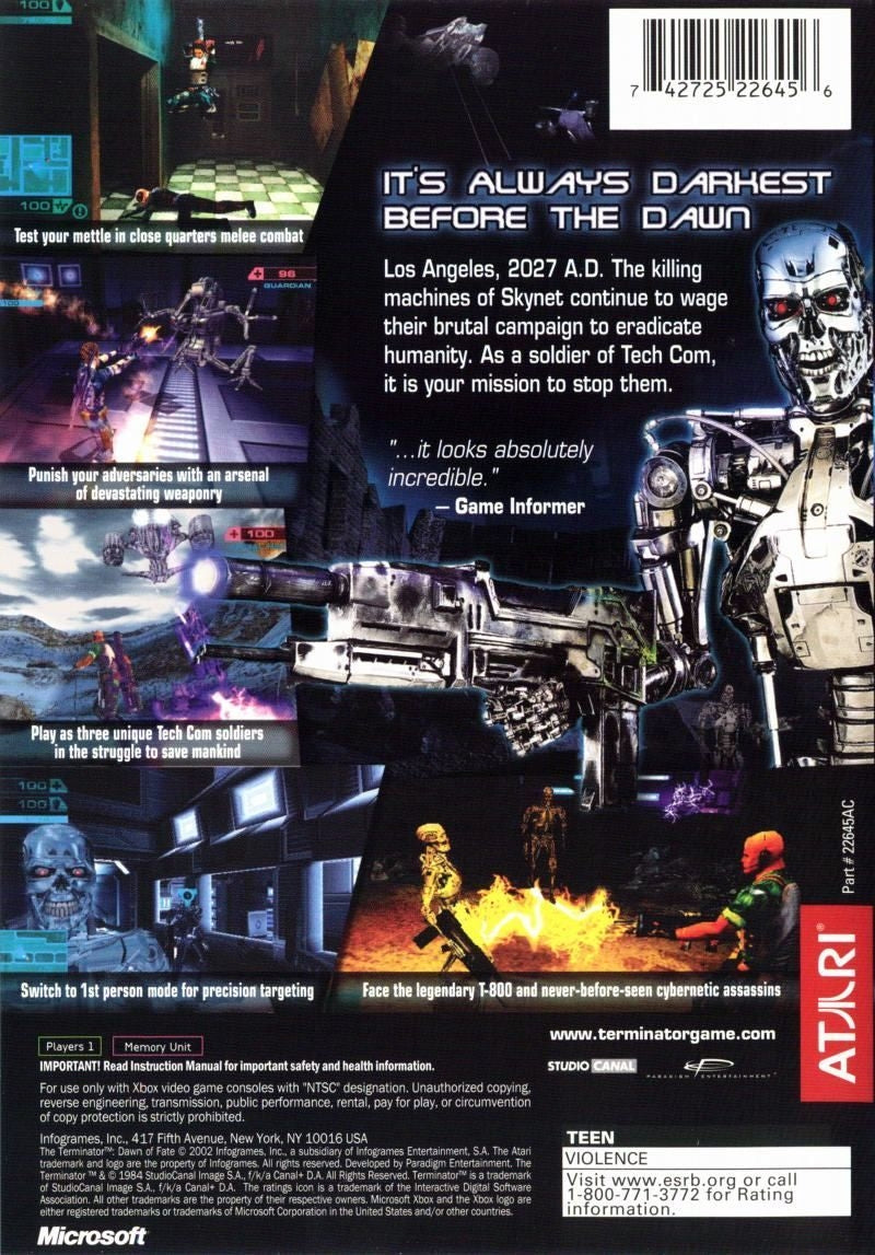 Terminator Dawn of Fate - back