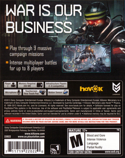 Killzone: Mercenary - back