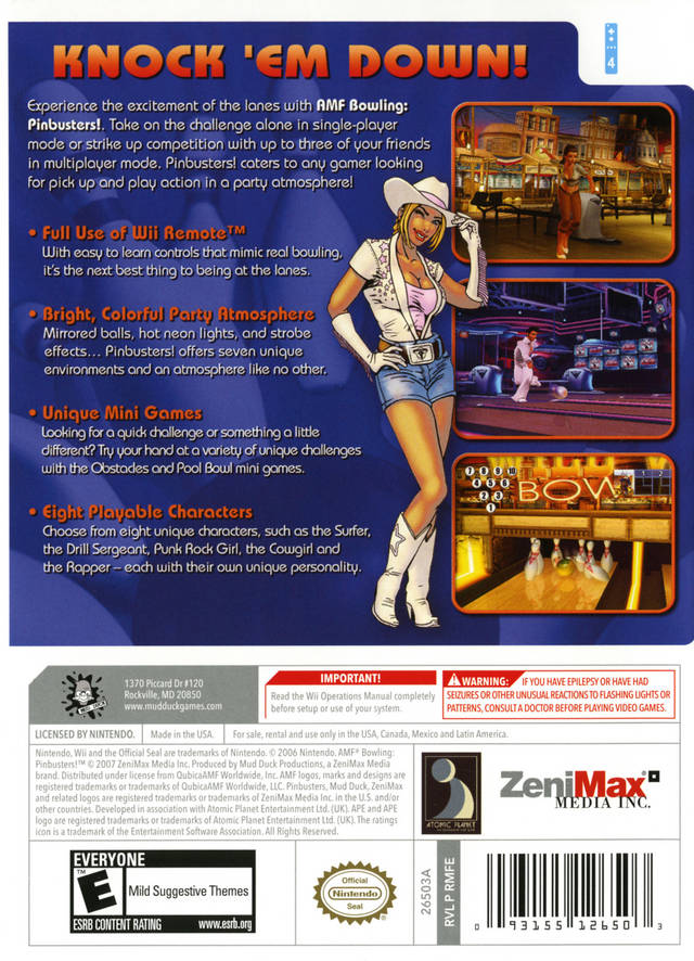 AMF Bowling Pinbusters - back