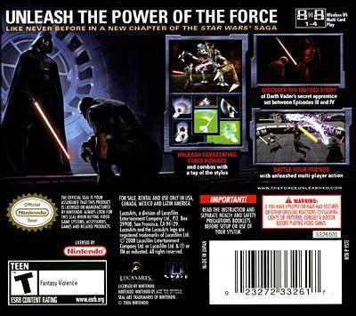 Star Wars The Force Unleashed - back