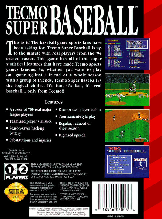 Tecmo Super Baseball - back
