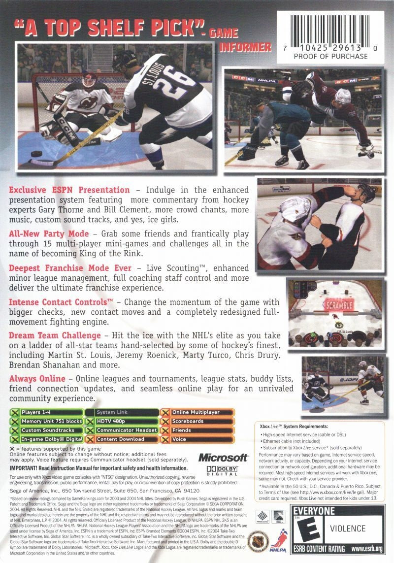 ESPN NHL 2K5 - back