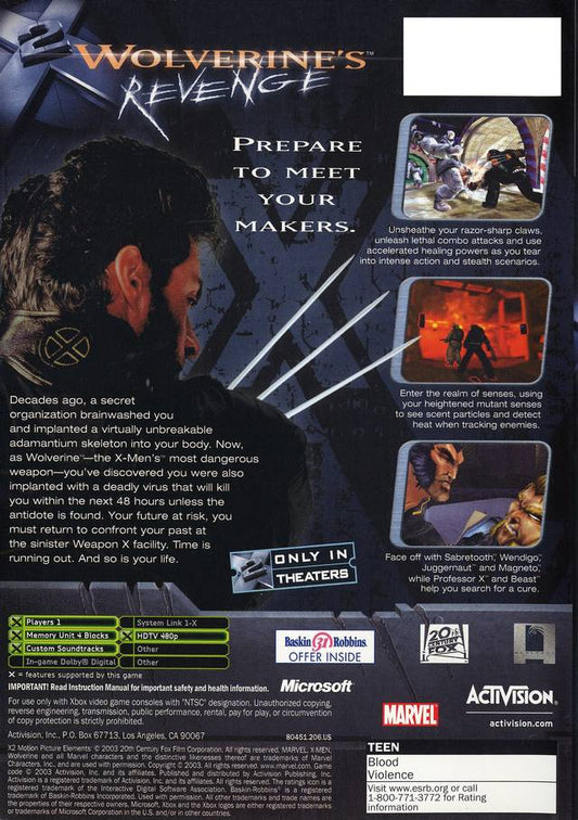 X2 Wolverines Revenge - back