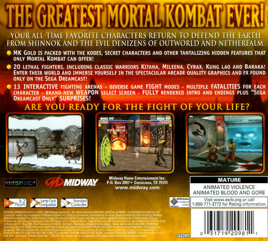 Mortal Kombat Gold - back