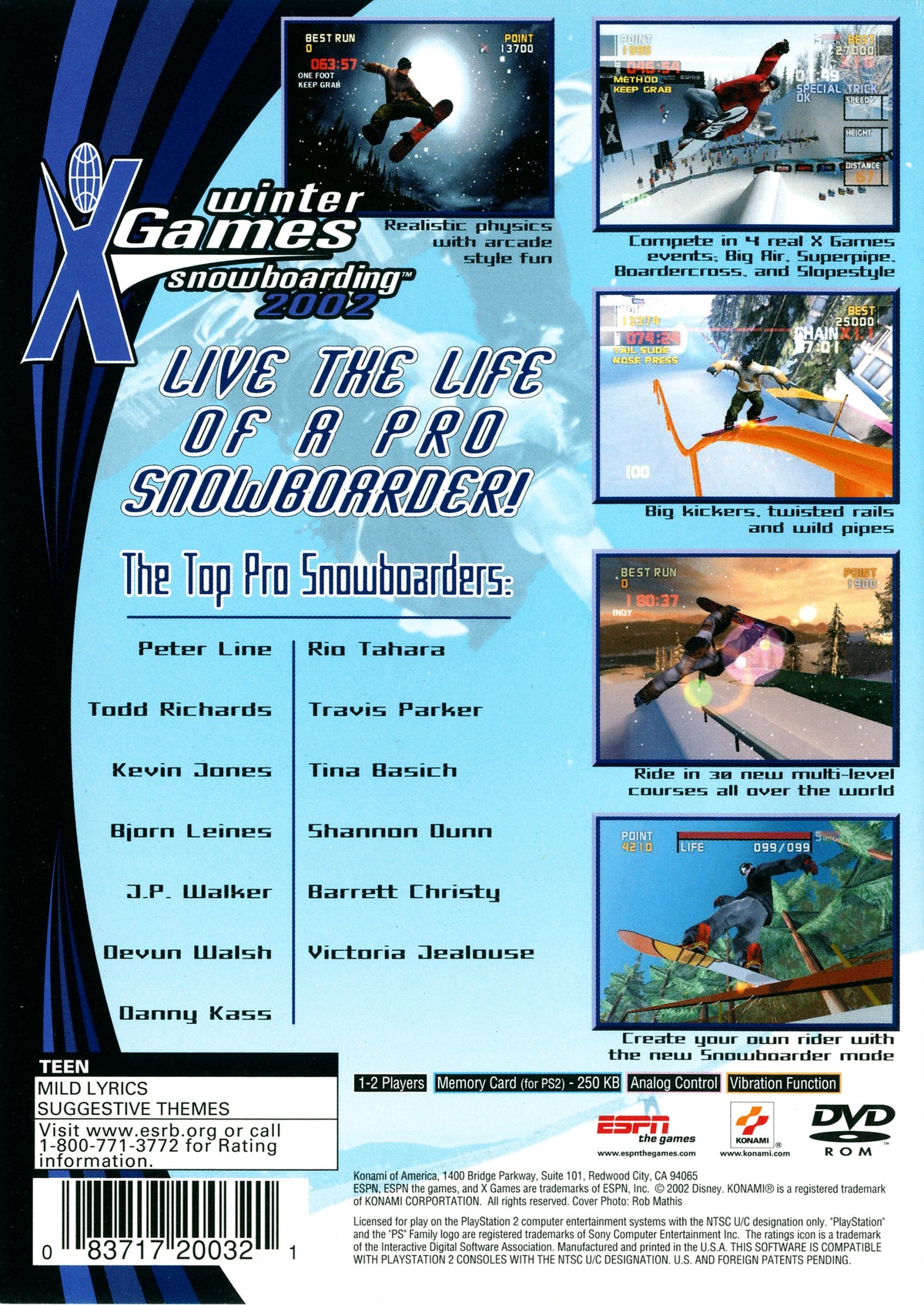 ESPN X Games Snowboarding 2002 - back