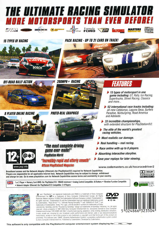 Toca Race Driver 2 - back