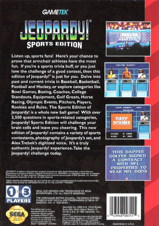 Jeopardy Sports Edition - back
