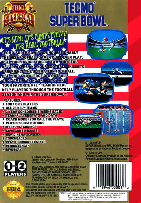 Tecmo Super Bowl - back