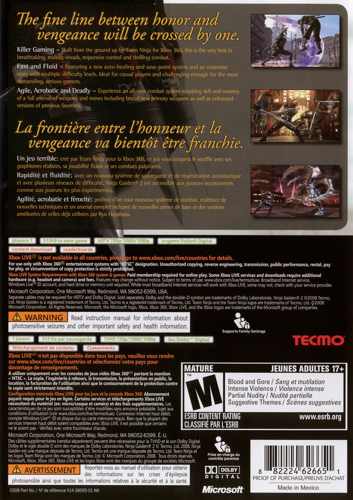 Ninja Gaiden II - back
