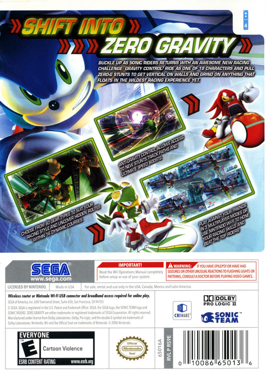 Sonic Riders Zero Gravity - back