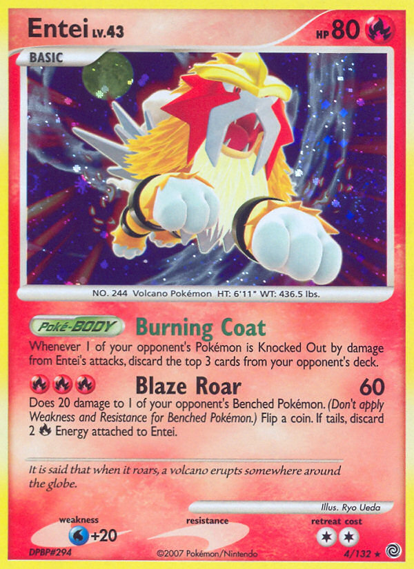 Entei - 4/132 (Cracked Ice Holo) - 004/132 (Holofoil) - LP - front