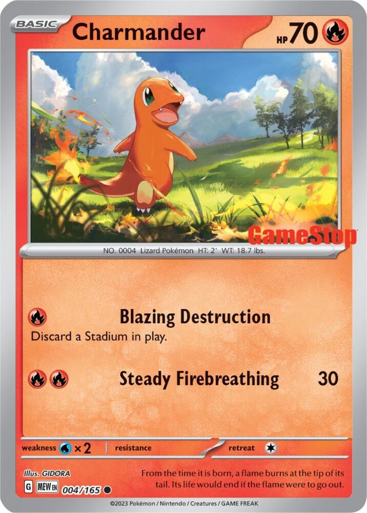 Charmander - 004/165 (GameStop Exclusive) - 004/165 (Reverse Holofoil) - NM - front