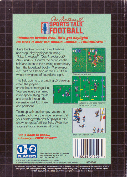 Joe Montana II Sports Talk Football - back