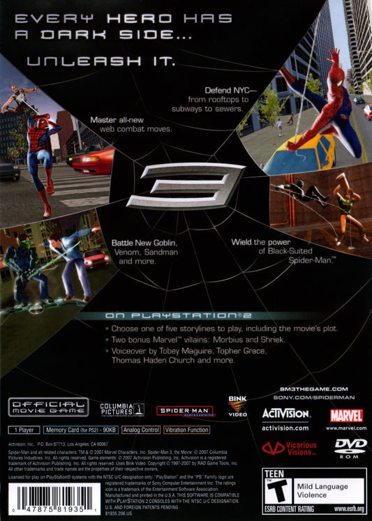 Spiderman 3 - back