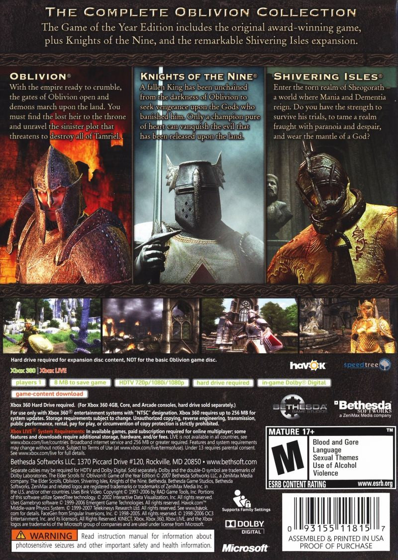 Elder Scrolls IV Oblivion [Game of the Year] - back