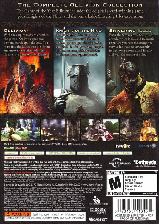 Elder Scrolls IV Oblivion [Game of the Year] - back