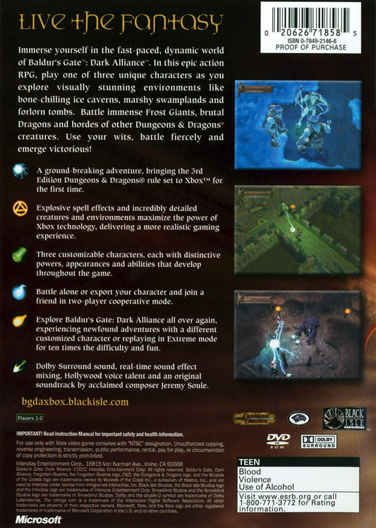 Baldur's Gate Dark Alliance - back