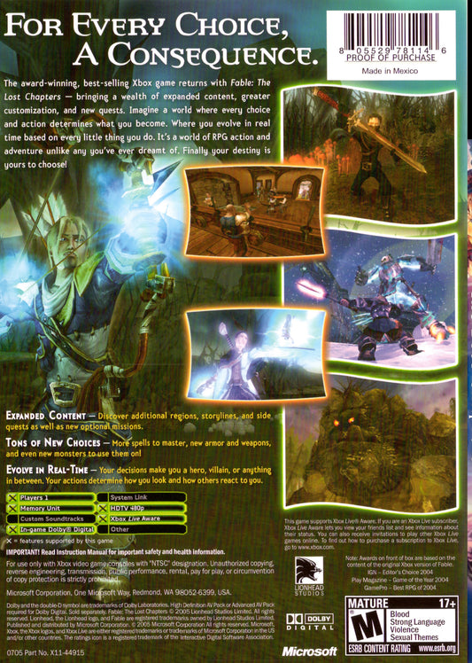 Fable: The Lost Chapters - back