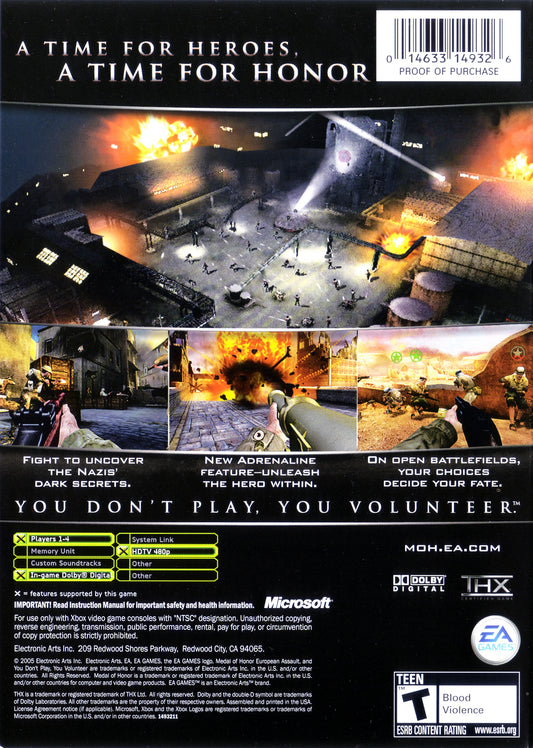 Medal of Honor European Assault - back