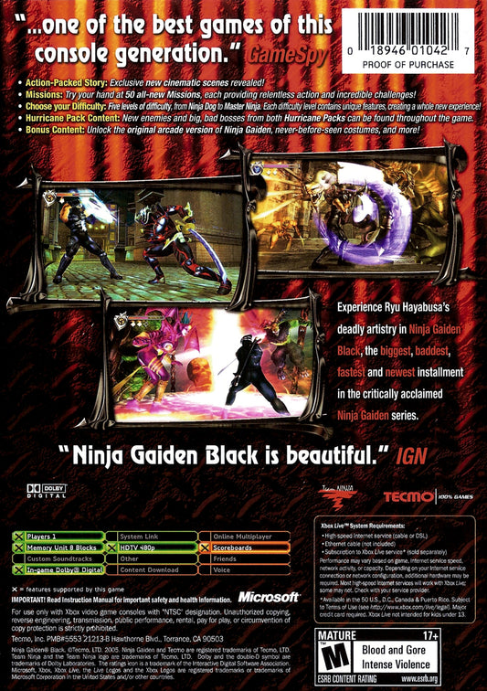 Ninja Gaiden Black - back
