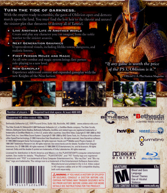 Elder Scrolls IV Oblivion - back