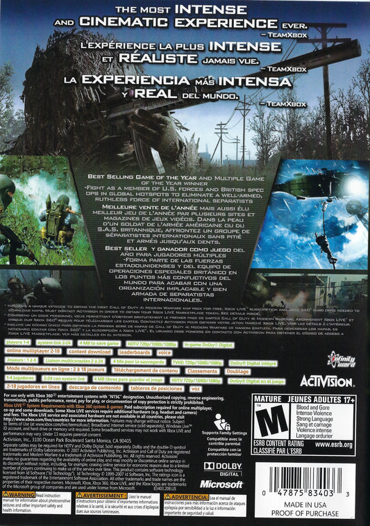 Call of Duty 4 Modern Warfare [Game of the Year] - back