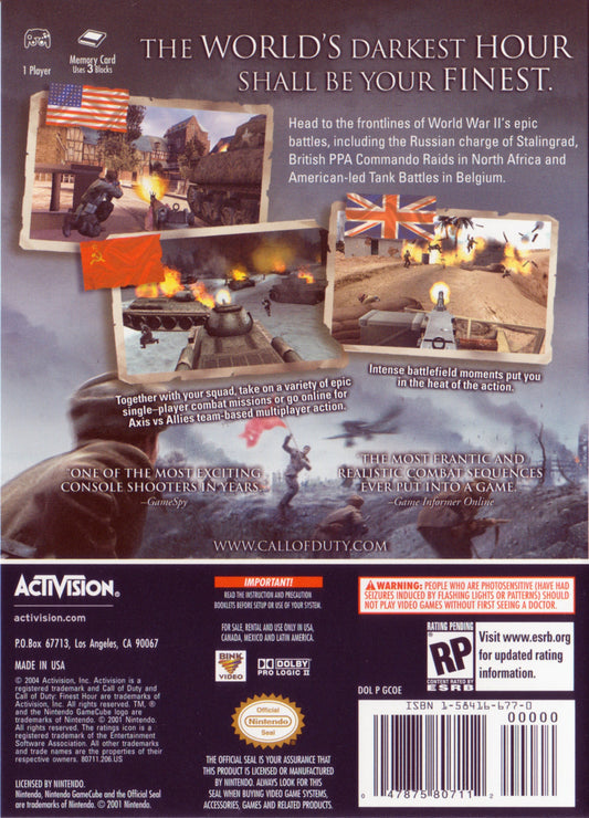 Call of Duty Finest Hour - back