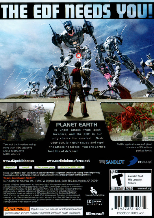 Earth Defense Force 2017 - back