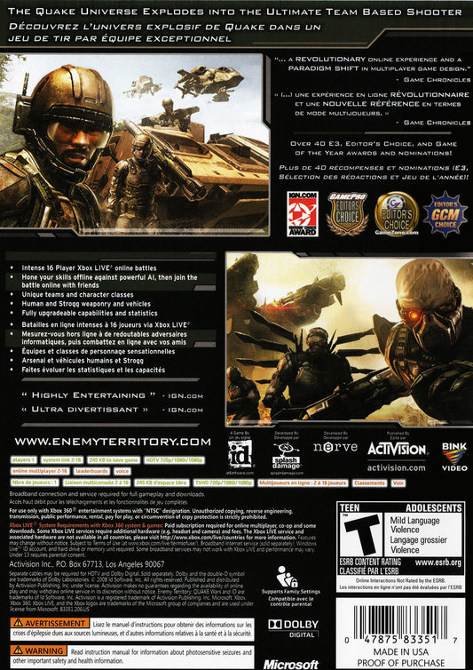 Enemy Territory Quake Wars - back