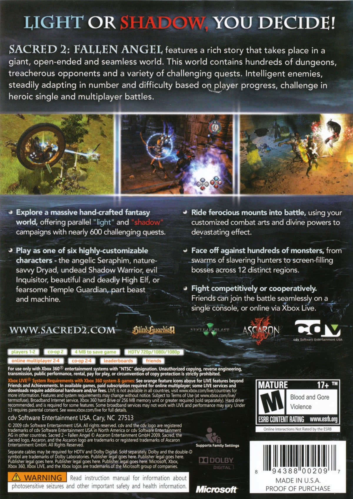 Sacred 2: Fallen Angel - back