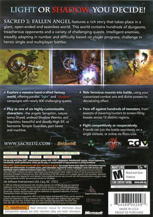 Sacred 2: Fallen Angel - back