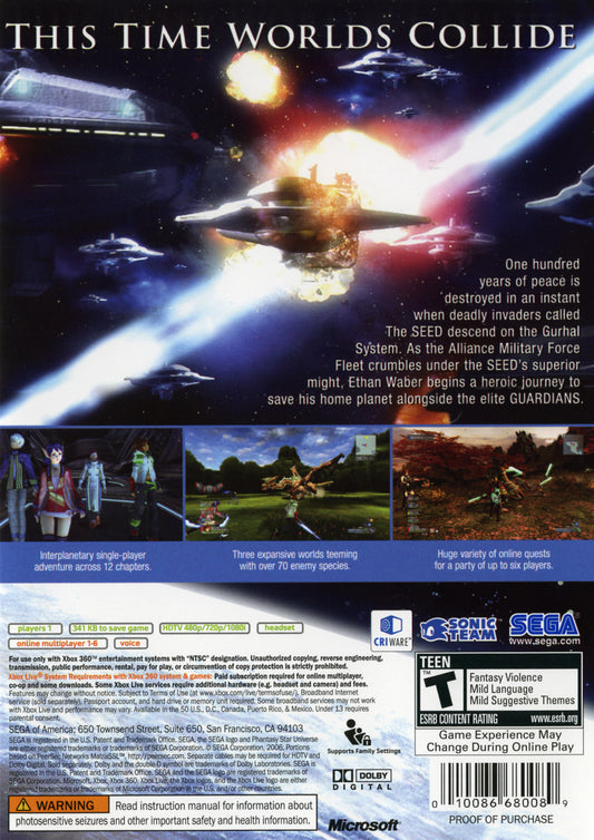 Phantasy Star Universe - back