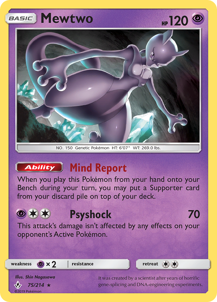 Mewtwo - 75/214 (SM Unbroken Bonds) (Cracked Ice Holo) - 075/214 (Holofoil) - NM - front