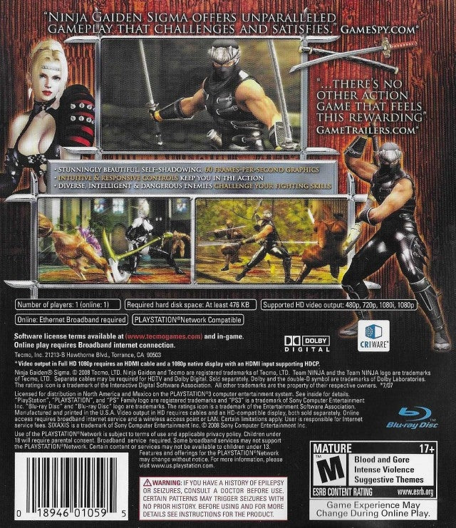 Ninja Gaiden Sigma [Greatest Hits] - back
