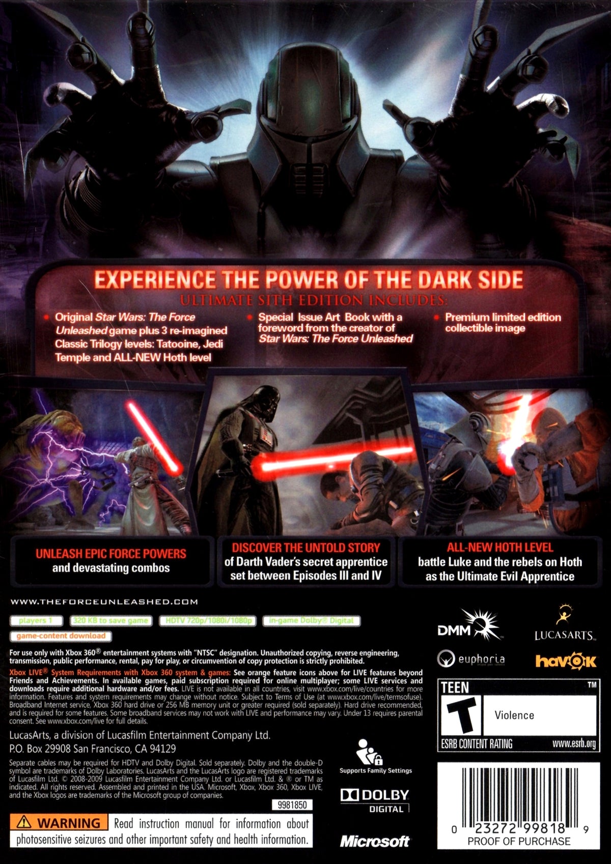 Star Wars The Force Unleashed - back