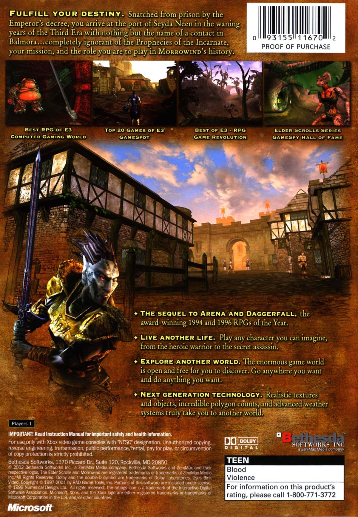 Elder Scrolls III Morrowind - back